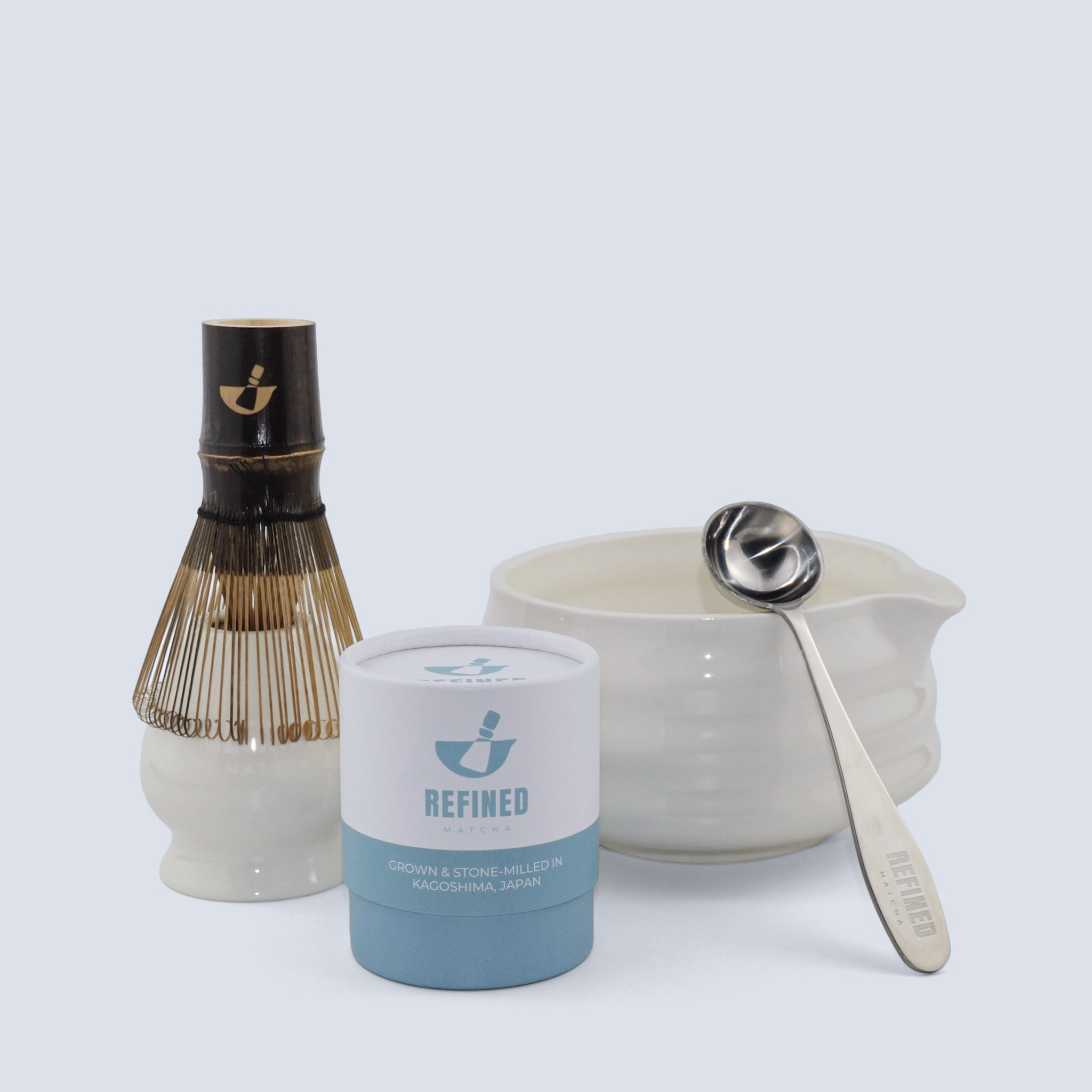 Essential Set matcha bundle with matcha, bowl, whisk, whisk holder and scoop – Refined Matcha